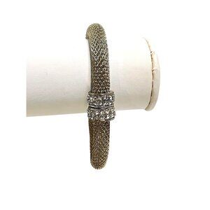 Silver Tone Mesh And Clear Rhinestone Bracelet With Magnetic Clasp (6217)